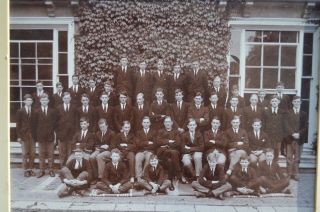 Old Black & White Mounted Photograph Of School For Boys Class Group Photo