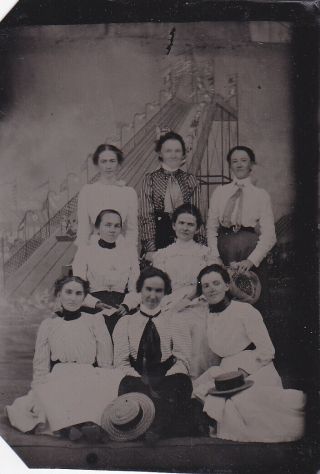 Victorian Era Tintype Photo Of Group Of Women Coney Island Rides