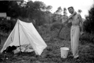 Old Negative.  Man Camping In Tent At Lee Bay,  Ilfracombe.  1924