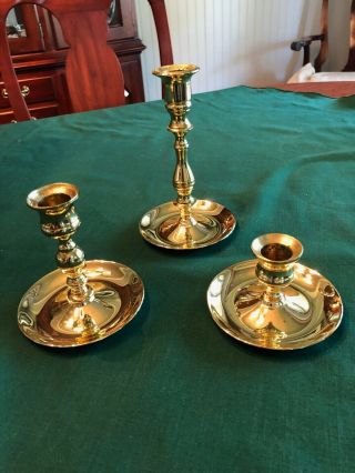 Three Baldwin Brass Candle Holders (2 1/2 ",  4 1/2 " And 6 1/2 ")