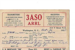 1925 3aso Washington D.  C.  Qsl Radio Card