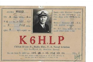 1934 K6hlp Honolulu Hawaii Qsl Radio Card