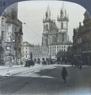 Keystone Stereoview Town Square,  Prague,  Czechoslovakia 1910 