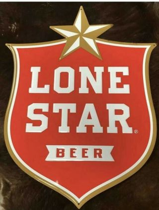 Lone Star Beer Metal Sign 16 1/2 " X 21 1/2 " White/red Shield