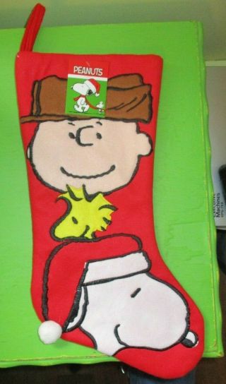 Peanuts Charlie Brown,  Snoopy & Woodstock Christmas Stocking Red 18 "