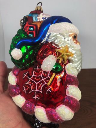 Kurt Adler Blown Glass Christmas Ornament Santa 7 1/2” Tall B19