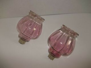 2 Home Interior Homco Pink Celeste Optic Glass Candle Votive Cup Holder Sconces