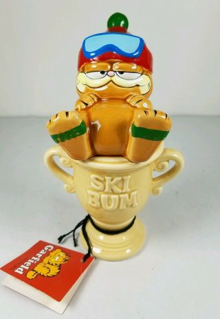 Garfield Ski Bum Ceramic Trophy Cup 1981 Enesco 5 1/2 " Tall Skiing Orange Cat