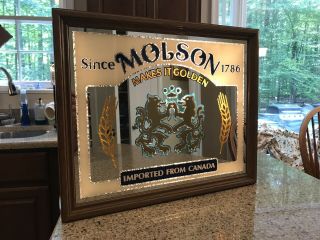 Vintage Molson Golden Lighted Mirror Beer Sign Canada Lights Up