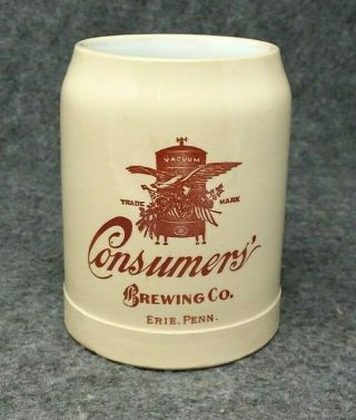 Consumers Brewing Co.  Pre Prohibition Advertising Beer Mug Erie Pennsylvania