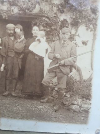 Antique Photograph Country Family Group With Man In Tweed With Shotgun