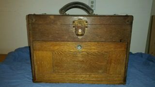 National Cabinet Oak Machinist Chest / Box Made By Gerstner & Sons.  W / Key.