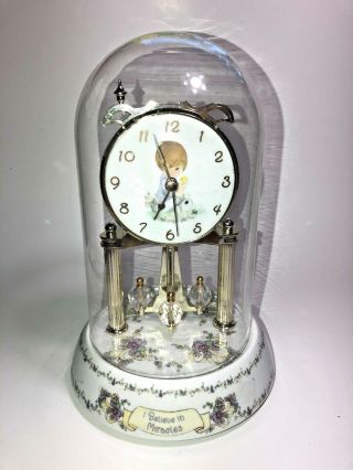2002 Precious Moments Anniversary Glass Dome Clock " I Believe In Miracles "