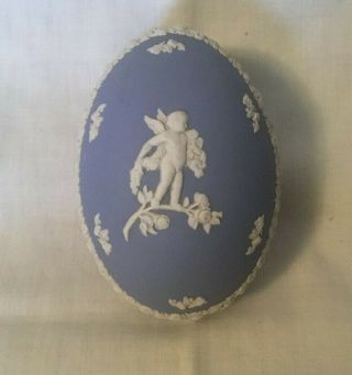 Wedgwood Jasperware White On Pale Blue Large Egg Trinket Box