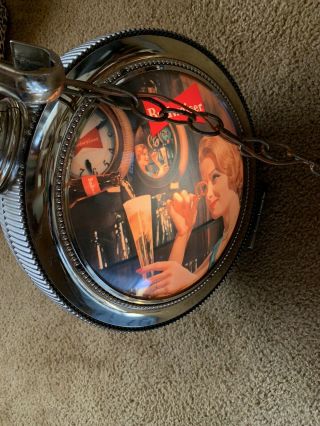 1959 Hanging Budweiser Rotating Lighted Pocket Watch Clock Great