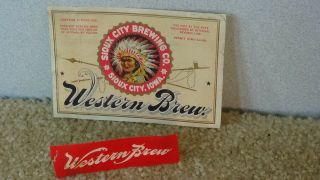 2 Old Western Brew Beer Bottle Permit Label Sioux City Brewery