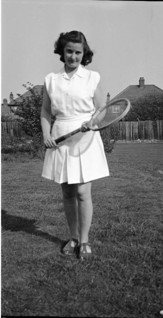 2x Old Large Negatives.  Young Lady Dressed For Tennis In The 1920 