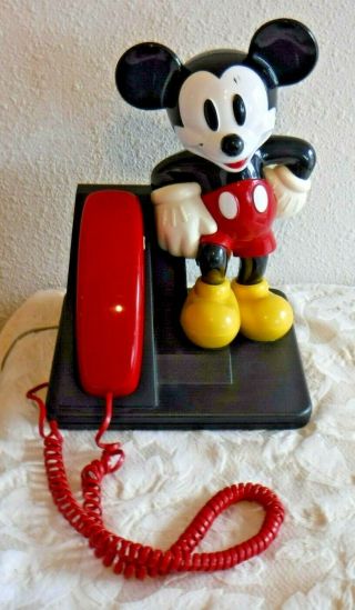 Disney Mickey Mouse At&t Novelty Push Button Telephone With Red Handset