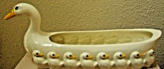 Hand Painted Ceramic Duck Planter - White/yellow/blk - 12 " Long W/o Hole