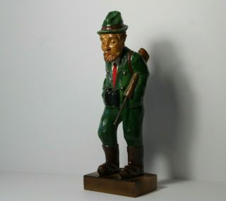 Vintage Mid 20thC Painted & Carved Wood German or Italian Hunter w Gun Sculpture 3