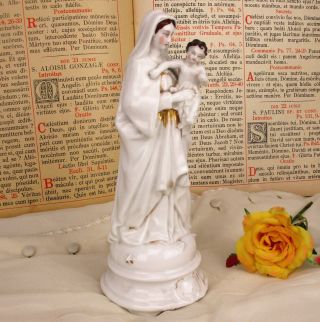 Antique 1900 Vieux Paris Porcelain Bisque Statue Virgin Mary Infant Jesus 9 "