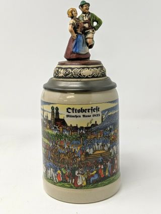 Collector Authentic German Oktoberfest GERZ Beer Stein man woman on Lid zinn 2