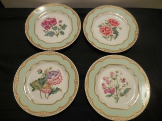 4 Andrea By Sadek Plate Winterthur Adaption Flower Theme Gold Accents Green