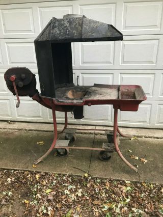 Champion Style Cast Iron Blacksmith Coal Forge,  Pan,  And Blower With Hood.