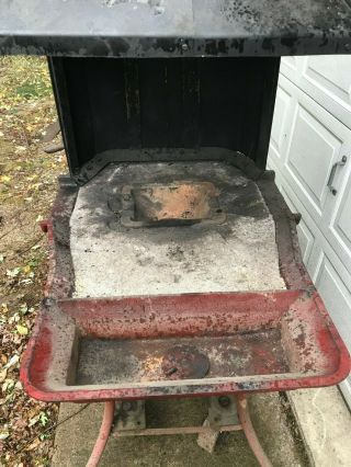 Champion style cast iron blacksmith coal forge,  pan,  and blower with hood. 2
