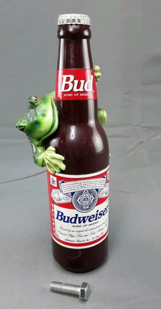 Vtg.  Budweiser Beer Bottle Bar Tap Keg Advertising 10 " Handle Bud 1995 Frog