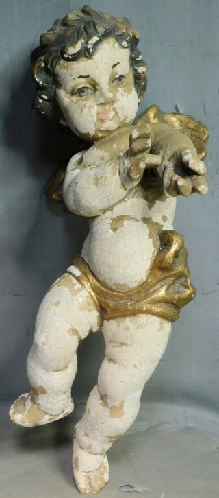 Antique Vintage Hand Carved Gilt Wood Christmas Angel Putto Cherub Creche Italy