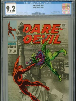 1968 Marvel Daredevil 45 Classic Statue Of Liberty Photo Cover Cgc 9.  2 Ow - W Bx8