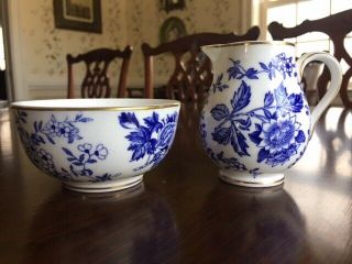 ⭐️vintage Wedgwood Bone China Sugar Bowl & Creamer Blue Flowers Gold Trim