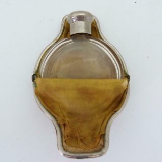 19th Century Crystal Glass Hip Flask In Leather Purse Case