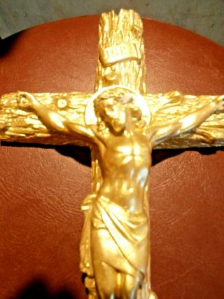 A 12.  5  Gold Crucifix French Church Antique Golden Cross Jesus Christ Inri