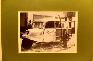 Reprint Of Old Photo Of German? Milkman And Three Wheeled Van