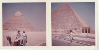 2 Old Photo People Woman Ethnic Camel Pyramids Egypt Bx119