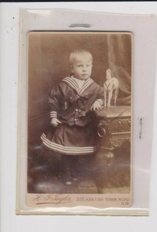Small Cdv/cabinet Of Little Boy With Toy Horse C1880/90s H J Taylor London