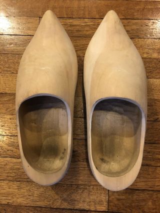 Pair Hand Carved Dutch Wooden Shoe Clogs 10 Inches Long Not Painted Wood Shoes