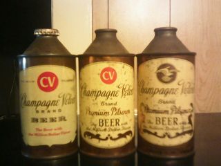 Three Different Champagne Velvet Cone Top Beer Cans