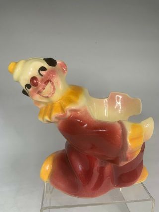 Vintage Ceramic Circus Clown Mid Century Candle Votive Plant Holder Red Yellow