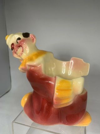 Vintage Ceramic Circus Clown Mid Century Candle Votive Plant Holder Red Yellow 3