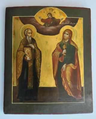 19c Russian Imperial Orthodox Religious Icon Mary Magdalene Egg Tempura Painting