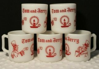 Set Of 5 Vintage Tom And Jerry Cups Christmas Mugs In 3 Red & 2 Dark Red