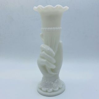Vintage Milk Glass Ladies Hand With Horn Cornucopia Vase