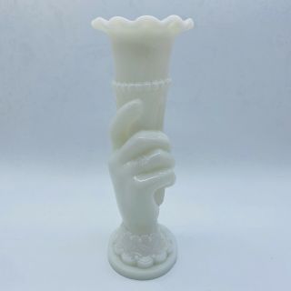 Vintage Milk Glass Ladies Hand with Horn Cornucopia Vase 2
