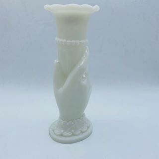 Vintage Milk Glass Ladies Hand with Horn Cornucopia Vase 3