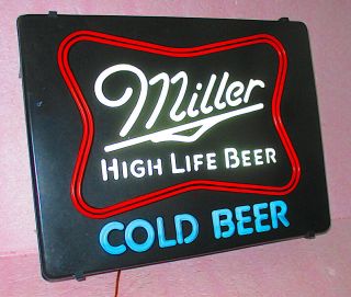 Large Miller High Life Cold Beer Illuminated Electric Sign Counter / Wall Mount