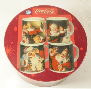 Set Of 4 Coca Cola Christmas Santa Claus Stoneware Mugs Coffee Cups Set