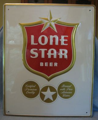 Vintage Metal Lone Star Beer Wall Sign 16 X 20 Inches Embossed Very Light Wear